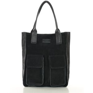 Torebka zamszowa shopper bag z kieszeniami skóra naturalna - MARCO MAZZINI czarny 147008765 - Opatrunek dodatkowy
