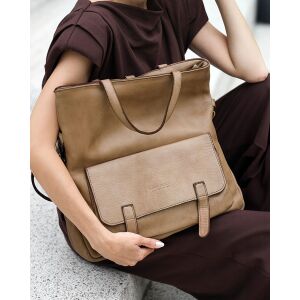 Skórzana torebka plecak z kieszenią z przodu - MARCO MAZZINI beż taupe 146907782 - Plecak