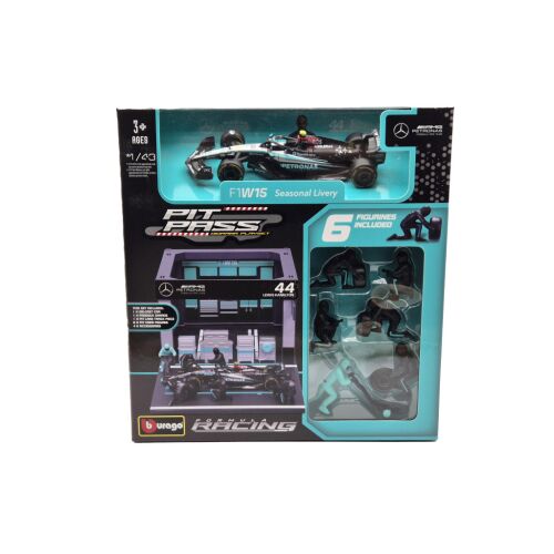 Mercedes Pit Stop - boxutca diorama szett - W14 EQ Performance F1 #44 (2023) - Lewis Hamilton - szerelőkkel -  Bburago - 1:43 146915678