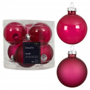 Zestaw 6 Szklanych Bombek Fuksja Gładkie Matowe Połysk 6cm 146922853 - Karácsonyfadísz