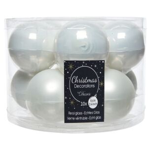 Fehér üveg karácsonyi gömbdíszek 6 cm, 10 db-os készlet 146923800 - Karácsonyfadísz