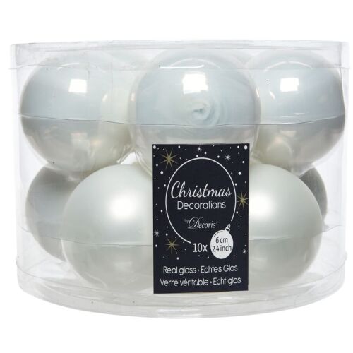 Fehér üveg karácsonyi gömbdíszek 6 cm, 10 db-os készlet 146923800