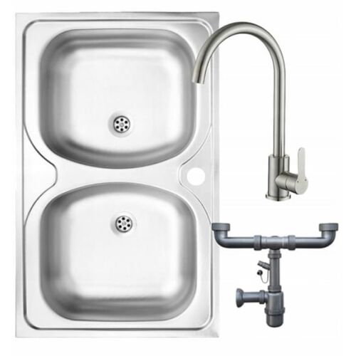 Dupla medencés acél mosogató 80x50 + csaplyuk + szifon + csaptelep 146924447