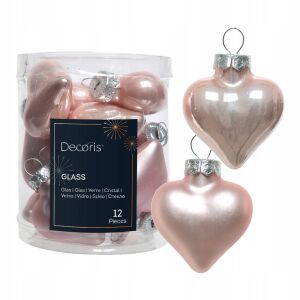 Zestaw 12 Bombek świątecznych na choinkę matowe serduszka Blush Pink 146924776 - Karácsonyfadísz