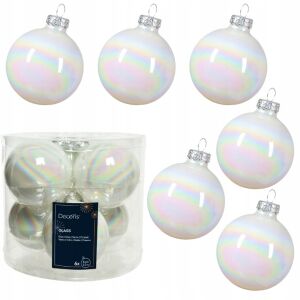 Zestaw 6szt białych szklanych bombek świątecznych na choinkę 8cm błyszczące 146924890 - Karácsonyfadísz