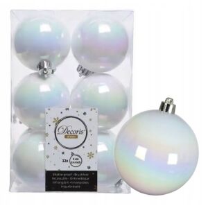 Fehér, kerek, műanyag, törésálló gömbdíszek, 12 darabos készlet 146926208 - Karácsonyfadísz