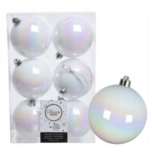 Fehér, kerek, műanyag, törésálló gömbdíszek, 6 db-os készlet, 8 cm 146927215 - Karácsonyfadísz