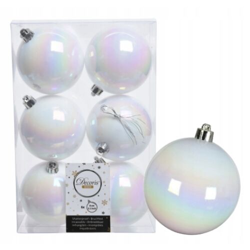Fehér, kerek, műanyag, törésálló gömbdíszek, 6 db-os készlet, 8 cm 146927215