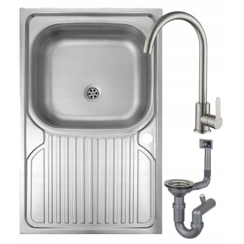 Egymedencés acél mosogató 80x50 + csaplyuk + csap + szifon 146928553