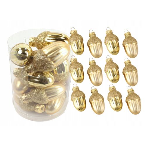 Arany üveg makk gömbdíszek, 12 db-os készlet, 4 cm 146929272