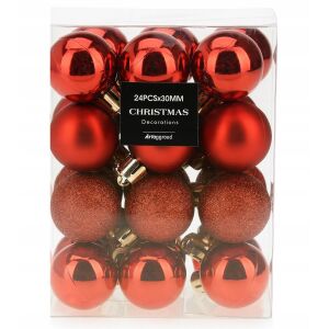 Zestaw 24 bombek choinkowych plastikowe czerwone 3cm 146932806 - Szezonális dekoráció