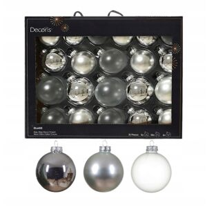 Zestaw 21 bombek srebrne szklane 5/6/7 cm połysk mat 146936733 - Szezonális dekoráció