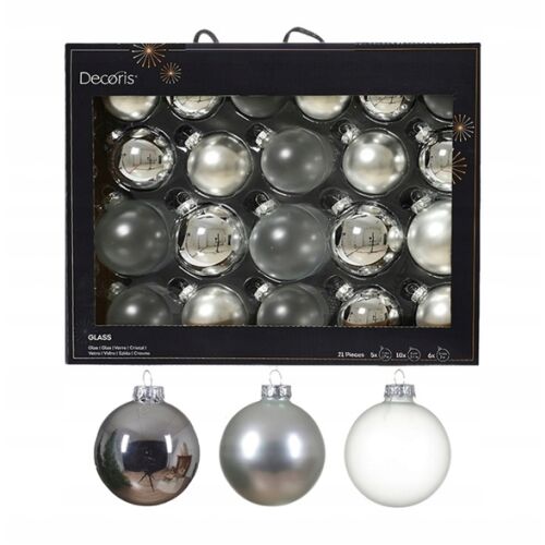 Zestaw 21 bombek srebrne szklane 5/6/7 cm połysk mat 146936733