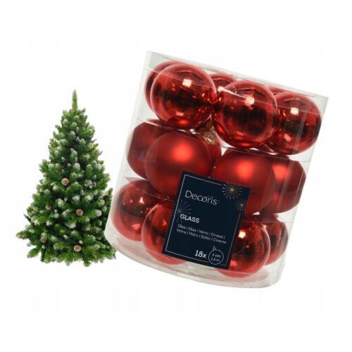18 darabos kerek üveggömb szett, piros fényes/matt, 4 cm