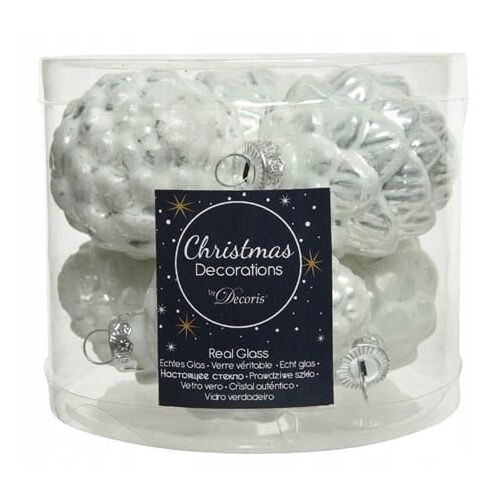 Karácsonyi gömbdíszek, karácsonyi tobozok, fehér, 6 db, 7 cm 146938721