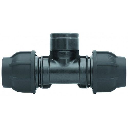 PP kompressziós tee 90 fokos 25x1"x25 GW belső menetes PN16, PE csövekhez, fekete 146940603