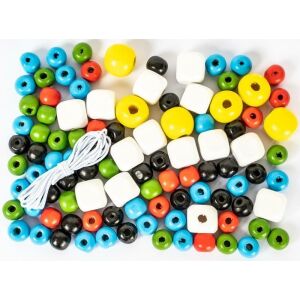 SZÍNES FA GYÖNGYÖK ALAP 100 DB 0558