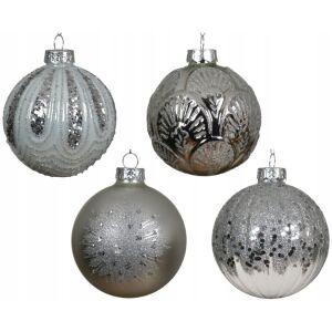 Csillámos ezüst üveg karácsonyfa gömbdísz 8cm 1 db. 146941535 - Szezonális dekoráció