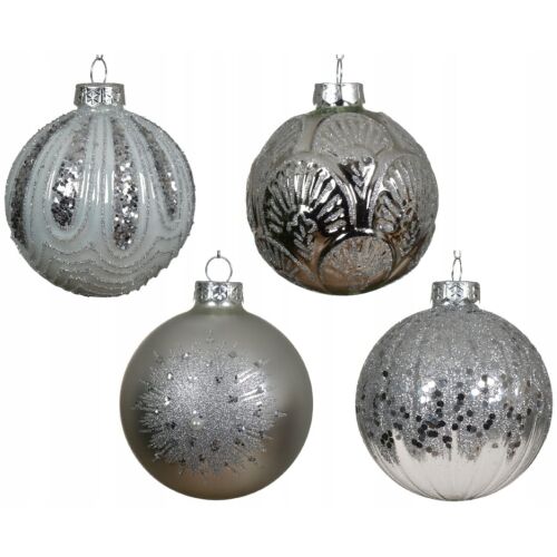 Csillámos ezüst üveg karácsonyfa gömbdísz 8cm 1 db. 146941535