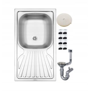 Egymedencés, beépített acél mosogató 76 x 43 cm