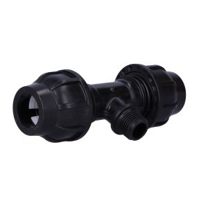 PP kompressziós tee 90 fokos 25x1/2"x25 GZ külső menetes PN16, PE csövekhez, fekete 146947408 - KPE idom