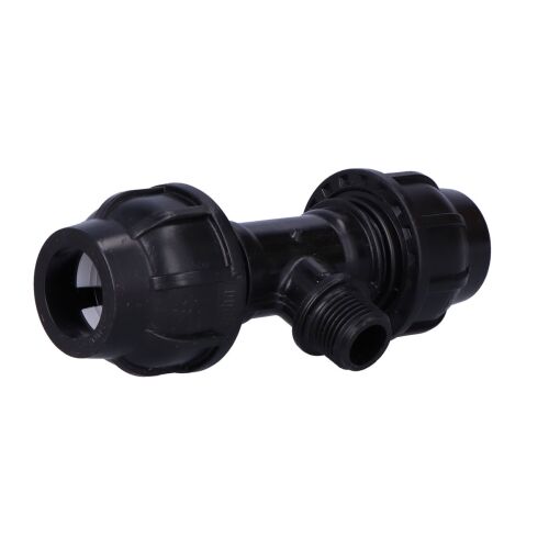 PP kompressziós tee 90 fokos 25x1/2"x25 GZ külső menetes PN16, PE csövekhez, fekete 146947408