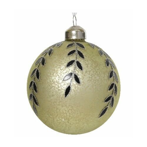 Üveg karácsonyfa gömbdísz 8cm arany fekete díszekkel 1 db. 146948473