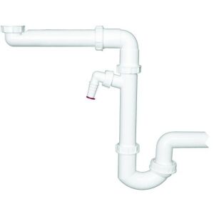 DN40x6/4' csőfogó, excentrikusan elhelyezve, mosógépekhez/mosogatógépekhez való csatlakozásokkal. A különleges kialakítás helyet takarít meg a beépített készülékek alatt.