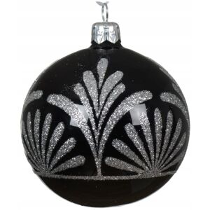 Üveg karácsonyfadísz 8cm fekete ezüst mintával 146951778 - Szezonális dekoráció