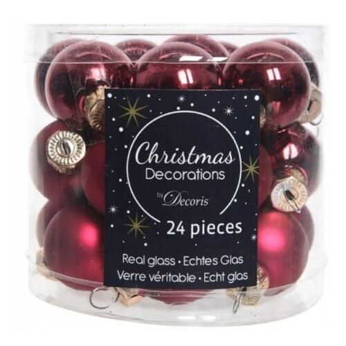 Bordó karácsonyi gömbdíszek, 24 db-os készlet, 2,5 cm