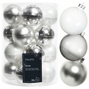 Zestaw 20 Szklanych Bombek na choinkę Mix srebrno-białe 6 cm 146957449 - Szezonális dekoráció