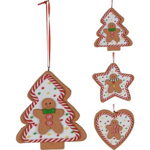 Mézeskalács karácsonyfa medál, törésálló dekoráció, 16x8,5 cm, 1 db.