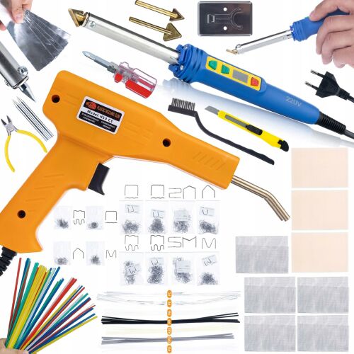 Blue Kong 120W RBK120W forrasztópáka, műanyag, 5 rács, csavarhúzó, hegyek, állvány + tűzőgép 200 kapocs + 800 kapocs + Prowelder készlet Mini