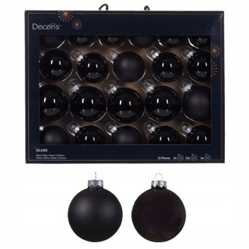 Zestaw 21 bombek szklanych czarne 5/6/7 cm mat połysk 146958956