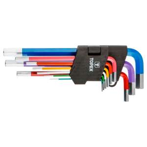 TOPEX 9 piece Allen key set, 1.5-10mm, chrome vanadium steel, color coded - Topex