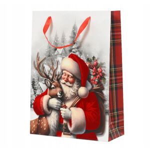 Torba Prezentowa Świąteczna Czerwona Mikołaj 10x26x32 cm