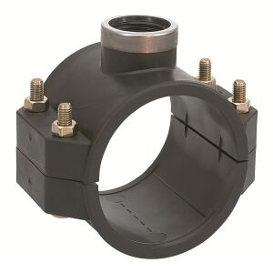 Szorítónyereg PP 75x5/4"" GW belső menet, 4 csavarhoz PN10, PE csövekhez, fekete 146960551 - KPE idom