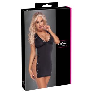 Cottelli PARTY - Szexi fekete miniruha ezüst szalagokkal XL