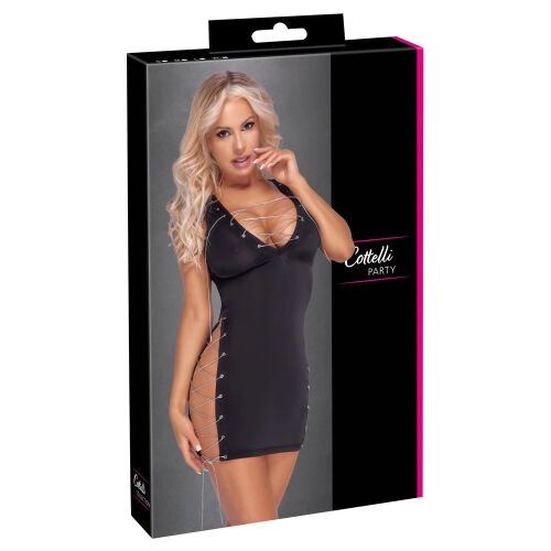 Cottelli PARTY - Szexi fekete miniruha ezüst szalagokkal XL 146963260