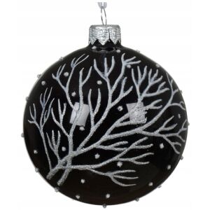 Üveg karácsonyfa gömbdísz 8cm fekete ezüst ágakkal 146963479 - Szezonális dekoráció