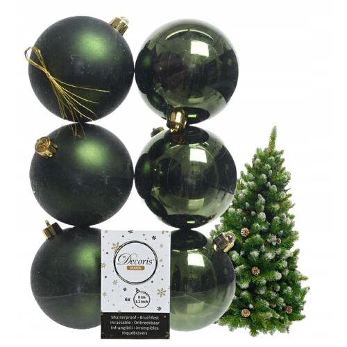 Zöld, kerek, műanyag, törésálló gömbdíszek, 6 db-os készlet, 8 cm 146964300