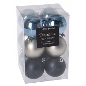 Kék, törésálló karácsonyfadíszek, 12 db-os készlet, 6 cm