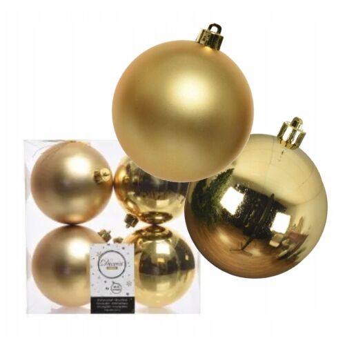 Arany színű, kerek, műanyag, törésálló gömbdíszek, 4 db-os készlet, 10 cm 146967044