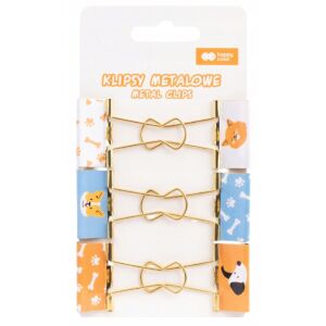 Zestaw klipsów metalowych 6 sztuk kolorowe, biurowe z motywem psa i kota