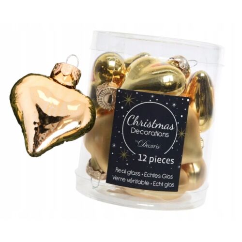Arany karácsonyfadíszek, üvegszívek, stílusos, 12 darabos készlet, 4,5 cm 146968160