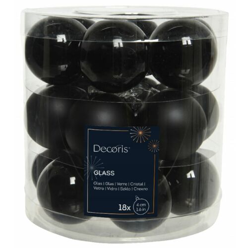 18 db-os üveg karácsonyfadísz készlet, 4 cm, fekete 146970218