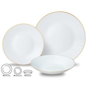 Set farfurii 18 piese, alb cu detalii aurii Kinghoff KH1876 146970770 - Serviciu de cină