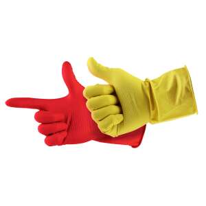 Bonus Latex Gloves, yellow and red, honeycomb textured, non-slip grip - Bonus