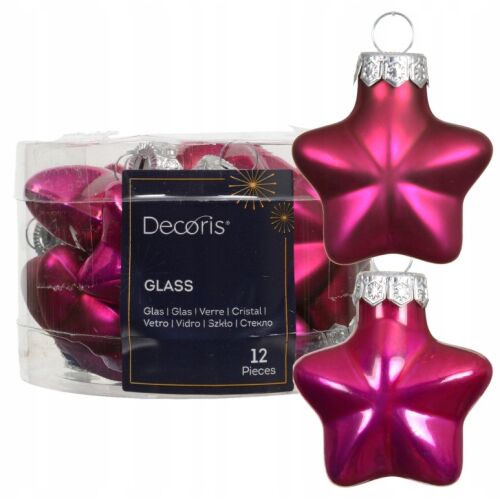 Zestaw 12 szklanych bombek kształt gwiazdki 4,5cm fioletowe mat i błysk 146972593