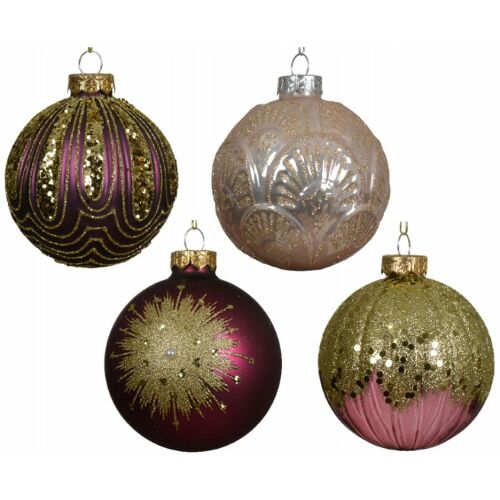 Csillámos karácsonyfa gömbdísz 8cm üveg rózsaszín 1 db 146972686